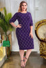 Load image into Gallery viewer, Plus Size Round Neck Purple Mother of The Bride Dress with Sleeves