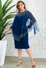 Load image into Gallery viewer, Plus Size Round Neck Navy Mother of The Bride Dress with Cape