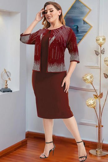 Plus Size Burgundy Mother of The Bride Dress