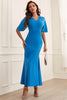 Load image into Gallery viewer, Sheath V-Neck Blue Formal Dress with Sleeves