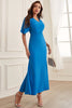 Load image into Gallery viewer, Sheath V-Neck Blue Formal Dress with Sleeves