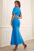 Load image into Gallery viewer, Sheath V-Neck Blue Formal Dress with Sleeves