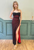 Load image into Gallery viewer, Black Red Spaghetti Straps Sheath Long Formal Dress with Slit