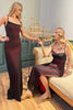 Load image into Gallery viewer, Black Red Spaghetti Straps Sheath Long Formal Dress with Slit