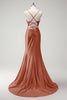 Load image into Gallery viewer, Sparkly Fuchsia Beaded Corset Satin Long Formal Dress with Slit