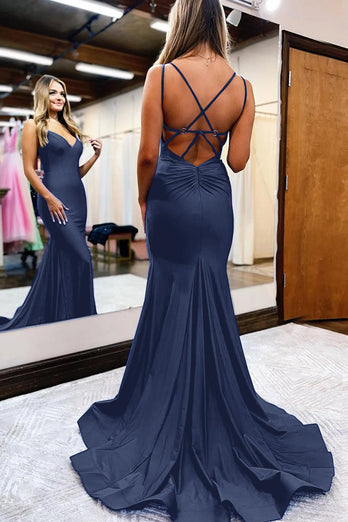 Royal Blue Spaghetti Straps Simple Mermaid Formal Dress