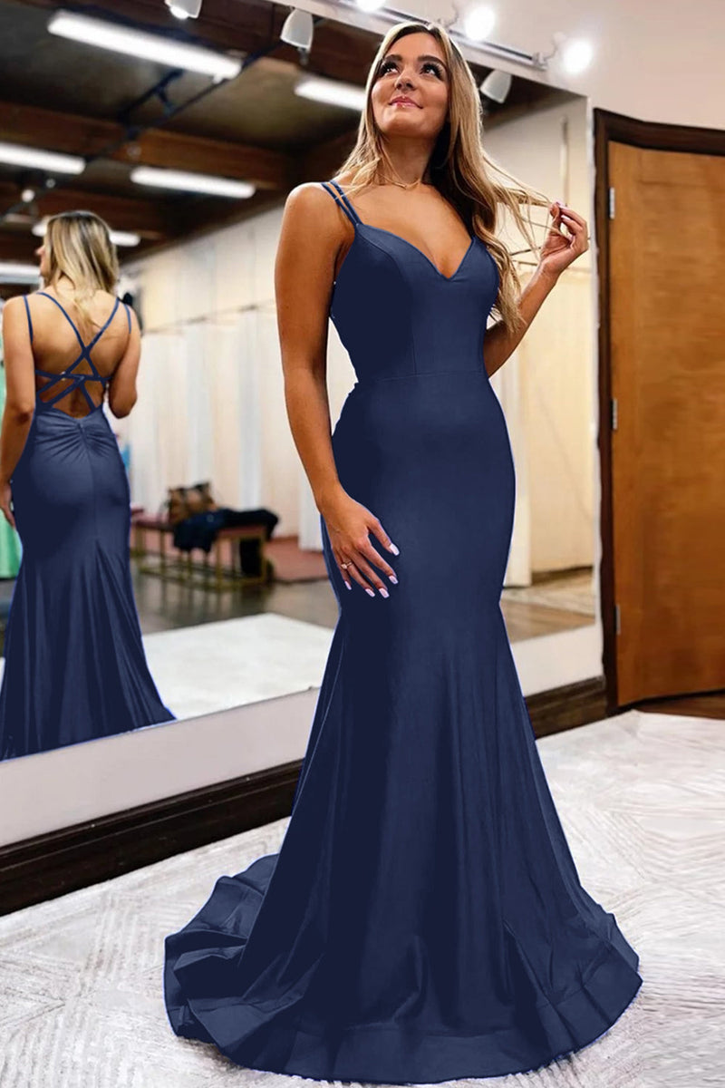 Load image into Gallery viewer, Royal Blue Spaghetti Straps Simple Mermaid Formal Dress