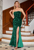 Load image into Gallery viewer, Black Strapless Sequins Long Mermaid Formal Dress With Slit