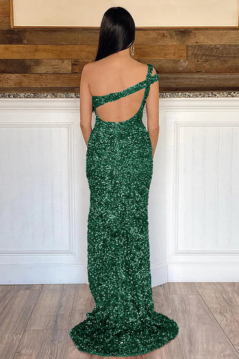 Sheath One Shoulder Orange Sequins Long Formal Dress