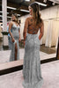 Load image into Gallery viewer, Sparkly Dark Green Open Back Sequins Long Formal Dress with Slit