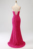 Load image into Gallery viewer, Hot Pink Sequins Glitter Formal Dress with Slit