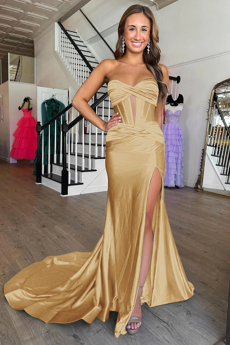 Load image into Gallery viewer, Dark Green Sweetheart Mermaid Long Formal Dress with Slit