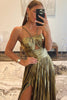 Load image into Gallery viewer, Sparkly Golden A Line Backless Long Formal Dress With Slit