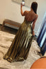 Load image into Gallery viewer, Sparkly Golden A Line Backless Long Formal Dress With Slit