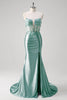 Load image into Gallery viewer, Blue Mermaid Corset Strapless Long Formal Dress with 3D Flowers