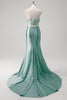 Load image into Gallery viewer, Blue Mermaid Corset Strapless Long Formal Dress with 3D Flowers