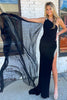 Load image into Gallery viewer, Mermaid One Shoulder Black Long Formal Dress with Split Front