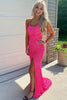 Load image into Gallery viewer, Sparkly Fuchsia Backless Sequins Long Formal Dress with Slit