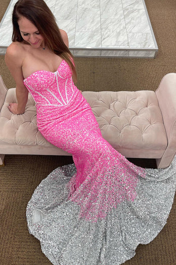 Rose Gold Sparkly Sequins Mermaid Long Formal Dress