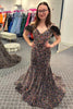 Load image into Gallery viewer, Mermaid Off the Shoulder Purple Sequins Cut Out Formal Dress with Feathers