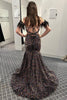 Load image into Gallery viewer, Mermaid Off the Shoulder Purple Sequins Cut Out Formal Dress with Feathers