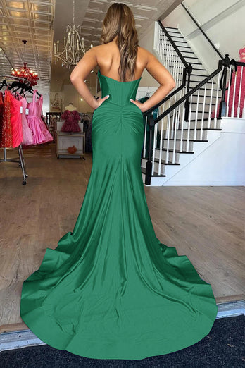 Dark Green Sweetheart Mermaid Long Formal Dress with Slit