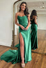 Load image into Gallery viewer, Sparkly Dark Green Sheath Corset Long Formal Dress with Lace