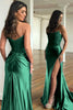 Load image into Gallery viewer, Sparkly Dark Green Sheath Corset Long Formal Dress with Lace