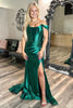 Load image into Gallery viewer, Dark Green Off The Shoulder Mermaid Corset Long Formal Dress with Slit