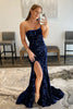 Load image into Gallery viewer, Red Strapless Sequins Long Mermaid Formal Dress With Slit