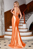 Load image into Gallery viewer, Fuchsia Spaghetti Straps Satin Mermaid Formal Dress with Slit