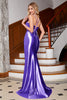 Load image into Gallery viewer, Fuchsia Spaghetti Straps Satin Mermaid Formal Dress with Slit