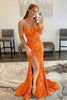 Load image into Gallery viewer, Red Strapless Sequins Long Mermaid Formal Dress With Slit