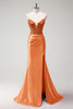 Load image into Gallery viewer, Sparkly Orange Beaded Corset Long Satin Formal Dress with Slit