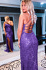 Load image into Gallery viewer, Sparkly Royal Blue Backless Sequins Long Formal Dress with Slit