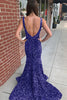 Load image into Gallery viewer, Mermaid Blue V-Neck Sequins Long Formal Dress