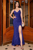 Load image into Gallery viewer, Fuchsia Mermaid Spaghetti Straps V-Neck Sequin Formal Dress With Split