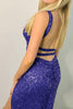 Load image into Gallery viewer, Fuchsia Halter Sequins Long Formal Dress With Split Front