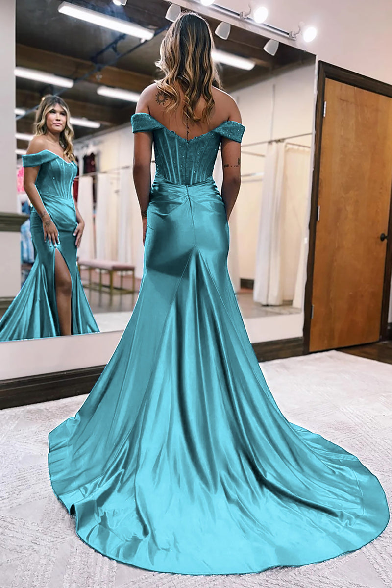 Load image into Gallery viewer, Glitter Royal Blue Corset Mermaid Long Formal Dress with Slit