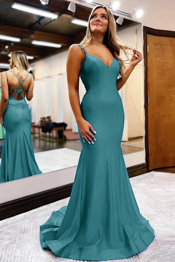 Royal Blue Spaghetti Straps Simple Mermaid Formal Dress