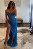 Load image into Gallery viewer, Sparkly Blue Corset Sequins Long Formal Dress with Beading