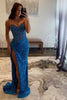 Load image into Gallery viewer, Sparkly Blue Corset Sequins Long Formal Dress with Beading