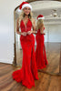 Load image into Gallery viewer, Sparkly Red Halter Mermaid Long Lace Formal Dress with Slit