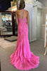 Load image into Gallery viewer, Sparkly Red Halter Mermaid Long Lace Formal Dress with Slit