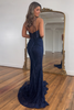 Load image into Gallery viewer, Blue Mermaid Corset Lace Long Formal Dress with Slit