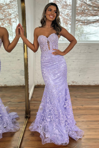 Sparkly Light Blue Lace Mermaid Corset Long Formal Dress