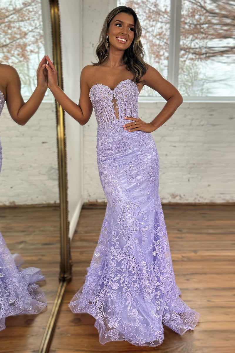 Load image into Gallery viewer, Sparkly Light Blue Lace Mermaid Corset Long Formal Dress