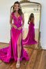 Load image into Gallery viewer, Sparkly Fushcia Mermaid Lace-Up Back Long Formal Dress with Slit