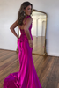 Load image into Gallery viewer, Sparkly Fushcia Mermaid Lace-Up Back Long Formal Dress with Slit