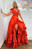 Load image into Gallery viewer, Red A-Line V-Neck Ruffled Long Formal Dress with Slit